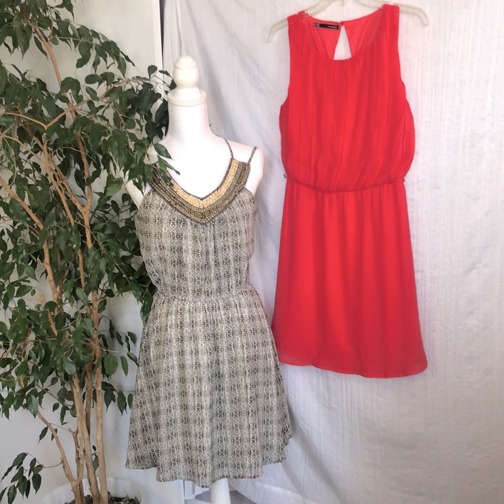 MAURICES lot 2 size M dressy special occasion halter w/beading & coral dresses